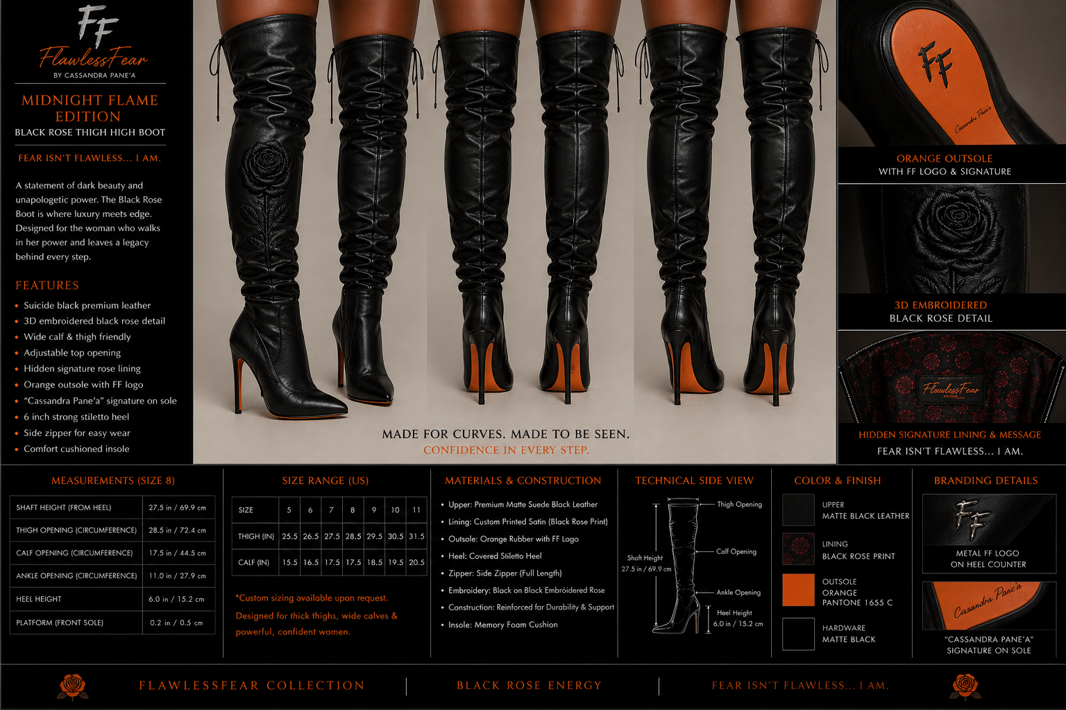 Black Rose Thigh High Boot — Full Spec Sheet